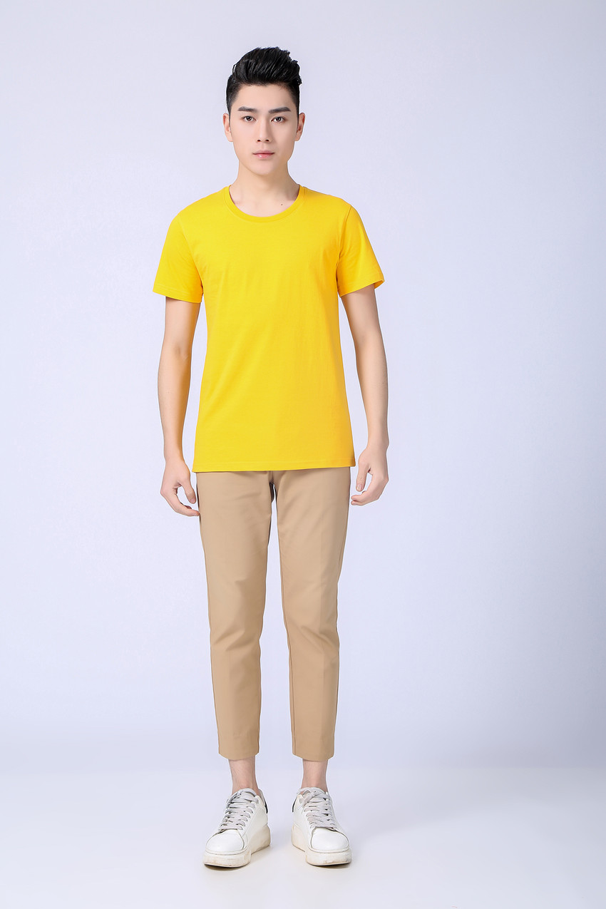 黃色短袖T恤衫模特圖 黃色短袖T恤衫模特圖